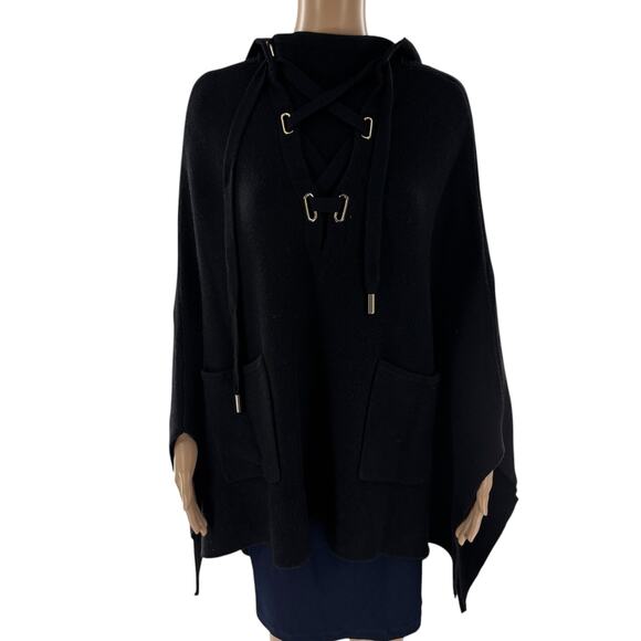 Maje Paris Black Million Poncho Cape Sweater - Picture 3 of 11
